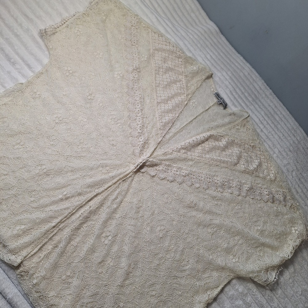 Crochet Lace Festival Layering Blouse Women 2X Ivory Coquette Romantic Boho